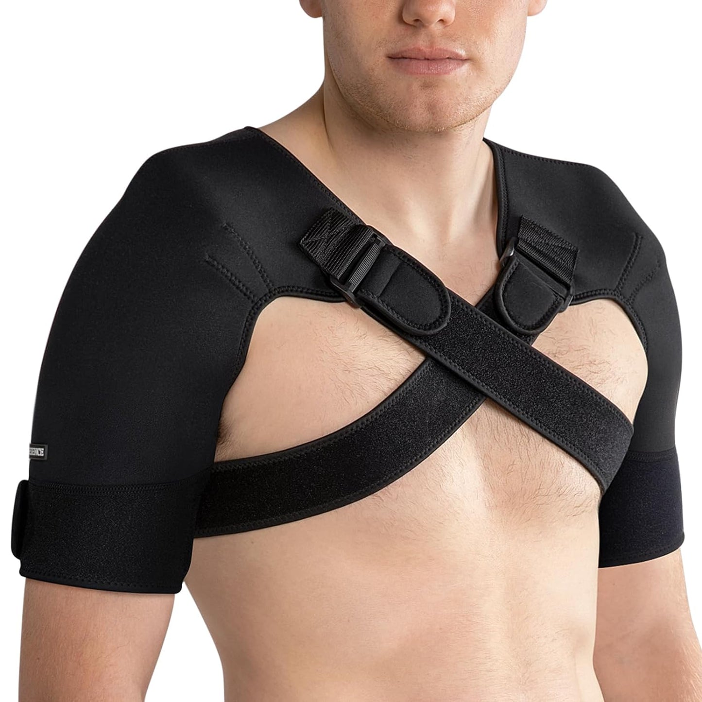 Double Shoulder Brace for Men & Women, Dual Support Compression Sleeve for Sleeping & Pain Relief (M: 16.5"–17.5")