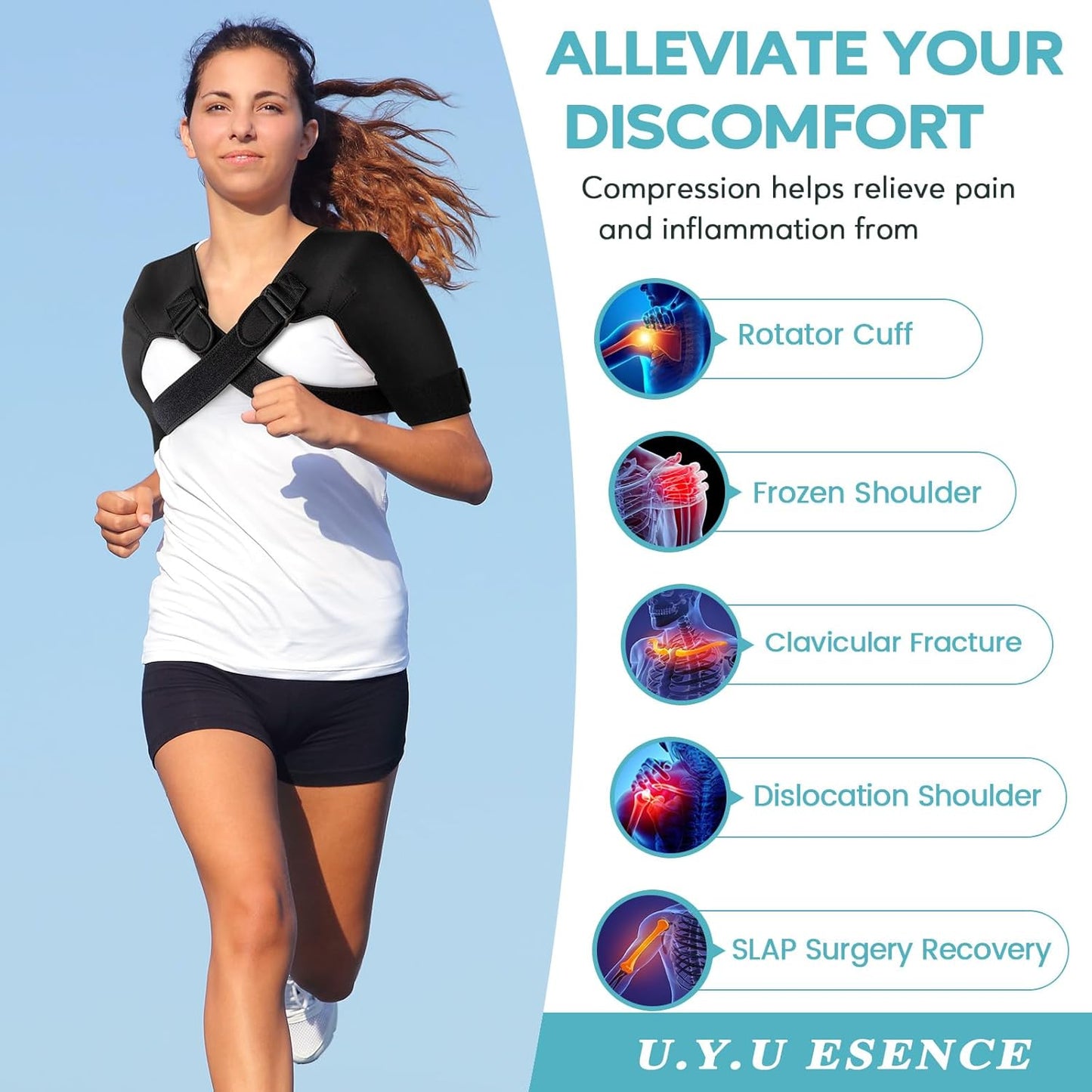 Double Shoulder Brace for Men & Women, Dual Support Compression Sleeve for Sleeping & Pain Relief (M: 16.5"–17.5")