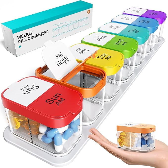 Oversized Weekly Pill Organizer for 7 Or 30 Days Featuring Morning And Evening Sections