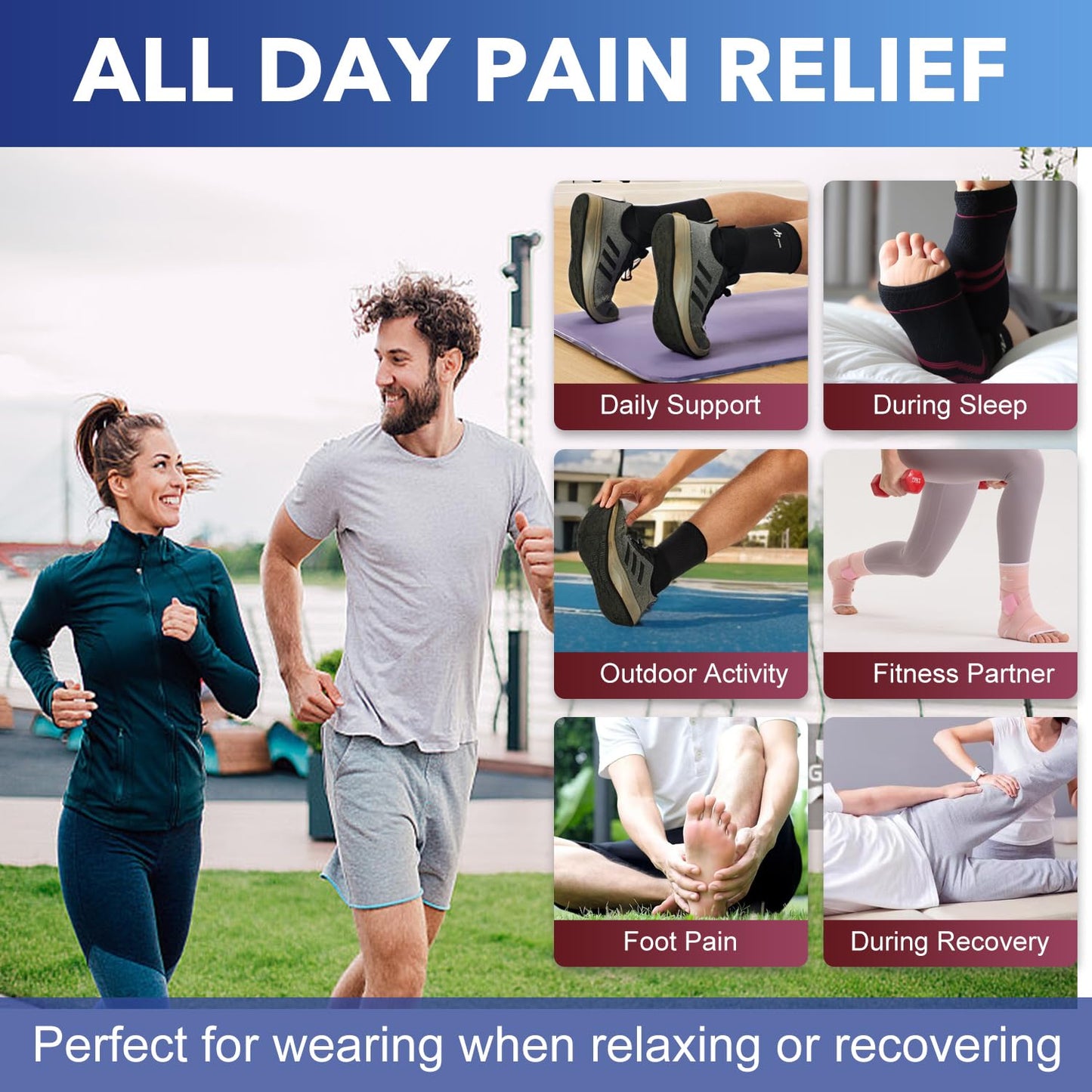 ABIRAM Ankle Brace – Compression Sleeve with Wrap for Sprains, Plantar Fasciitis, Achilles Tendonitis, Men & Women- Large- Black