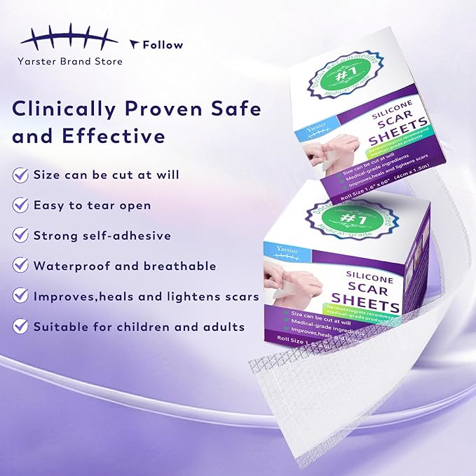 Silicone Scar Sheets, Silicone Scar Tape(1.6"x 60" Roll-1.5M), for Surgical Scars, Burn, C-Section, Keloid Scars, Acne