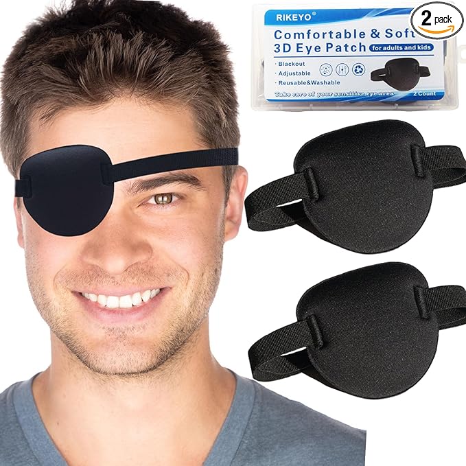 2 Pcs Eye Patches for Adults and Kids,3D Adjustable Eyepatch for Right or Left Eye