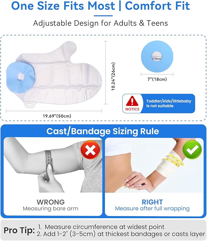 Adults Reusable Waterproof Cast Cove for Shower Arm for Casts, Bandages, Cuts, Tattoos, Wound