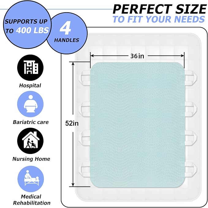 36×52 Inch Bed Pads for Incontinence Washable Positioning Bed Pad with 8 Handles