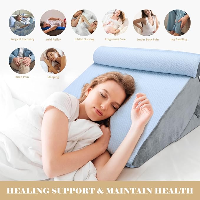 Bed Wedge Pillow for Sleeping, Adjustable Wedge Pillow Set for After Surgery, Elevated Triangle Pillow for Acid Reflux and Back Pain Relief, Post Surgery, Sleep Apnea, Back Support