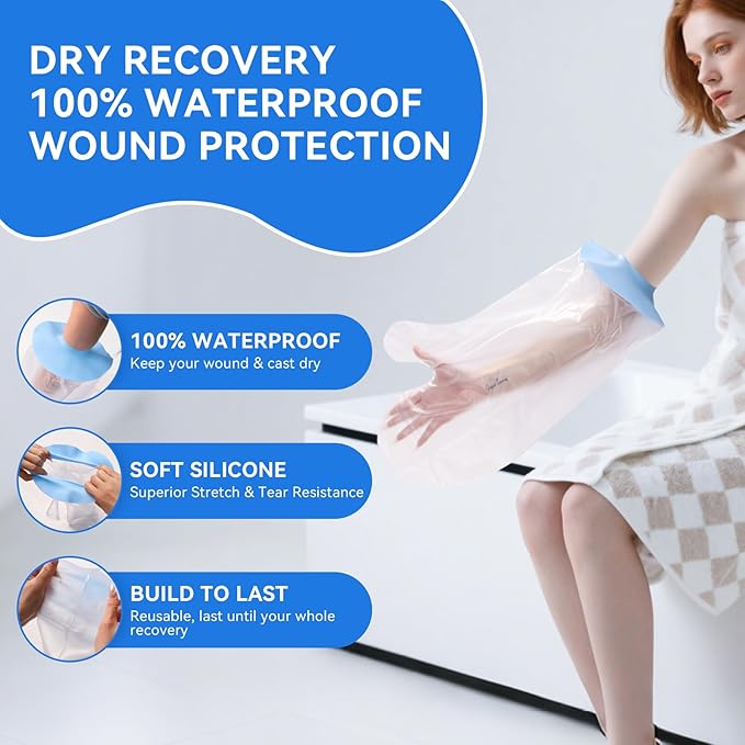 Adults Reusable Waterproof Cast Cove for Shower Arm for Casts, Bandages, Cuts, Tattoos, Wound