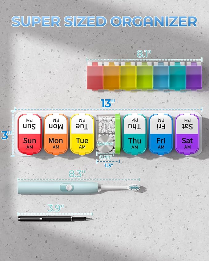 Oversized Weekly Pill Organizer for 7 Or 30 Days Featuring Morning And Evening Sections