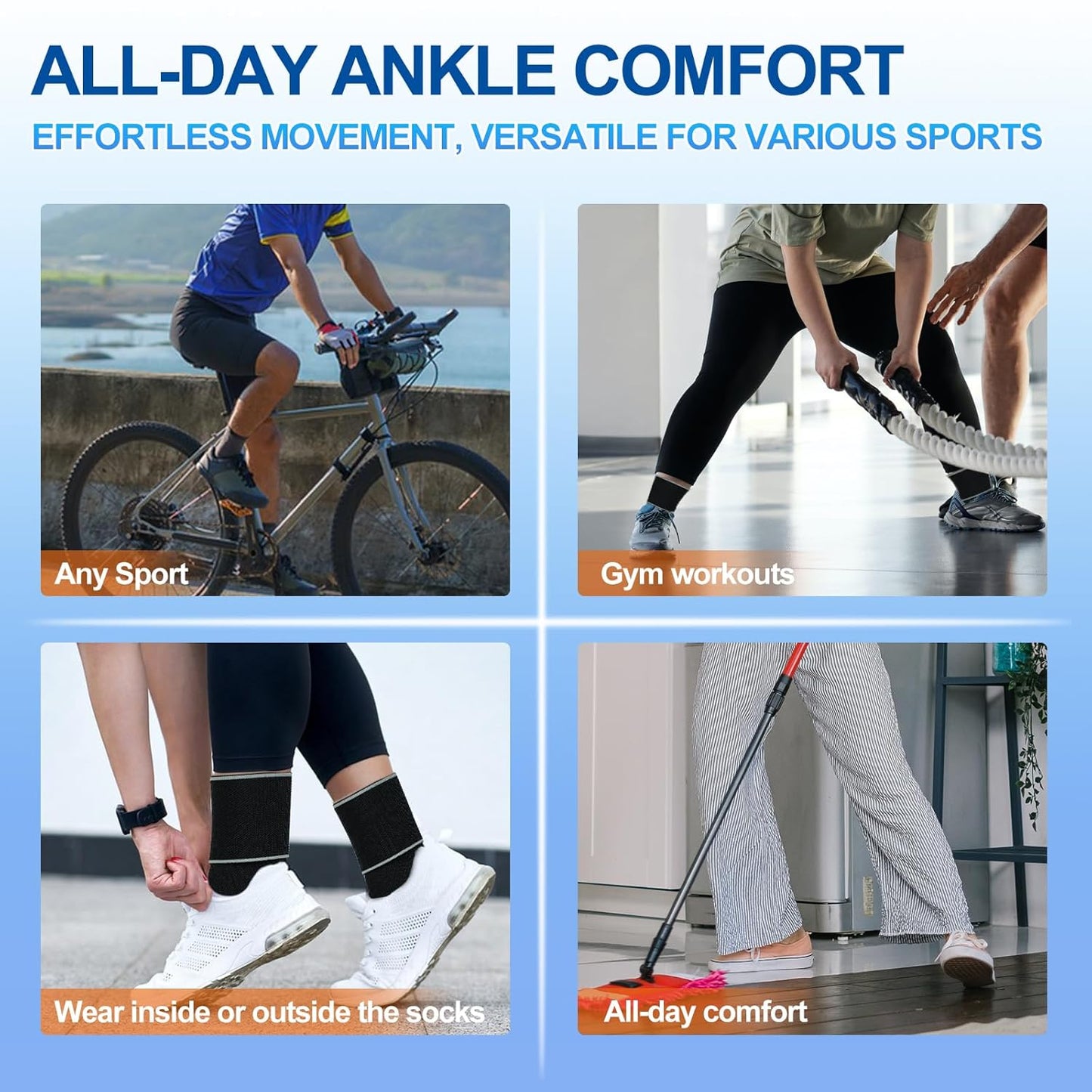 2-Pack Ankle Brace – Adjustable Compression Sleeve with Anti-Slip Support for Achilles, Plantar Fasciitis, Sprains & Sports Injuries One Size Fits Most (Black)