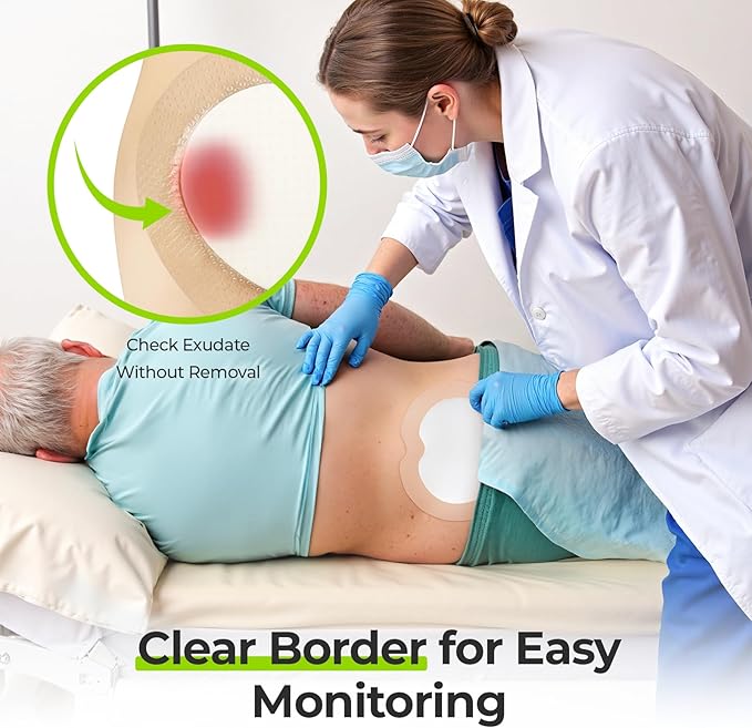 AUVON Sacral Silicone Foam Dressing with Clear Border for Easy Wound Monitoring, Waterproof & Breathable Foam Wound Dressing 7"x7", Absorbent Bed Sore Bandages, Box of 5 Sacral Pads,