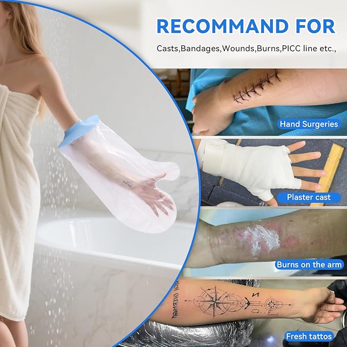 Adults Reusable Waterproof Cast Cove for Shower Arm for Casts, Bandages, Cuts, Tattoos, Wound