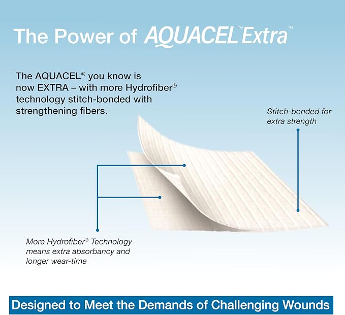 ConvaTec AQUACEL Extra 4"x5" Hydrofiber Absorbant Dressing for Moderate to Highly Exuding Wounds, Non-Woven Two-Dimensional Strengthening Fibers, Rectangle, 10ct Box