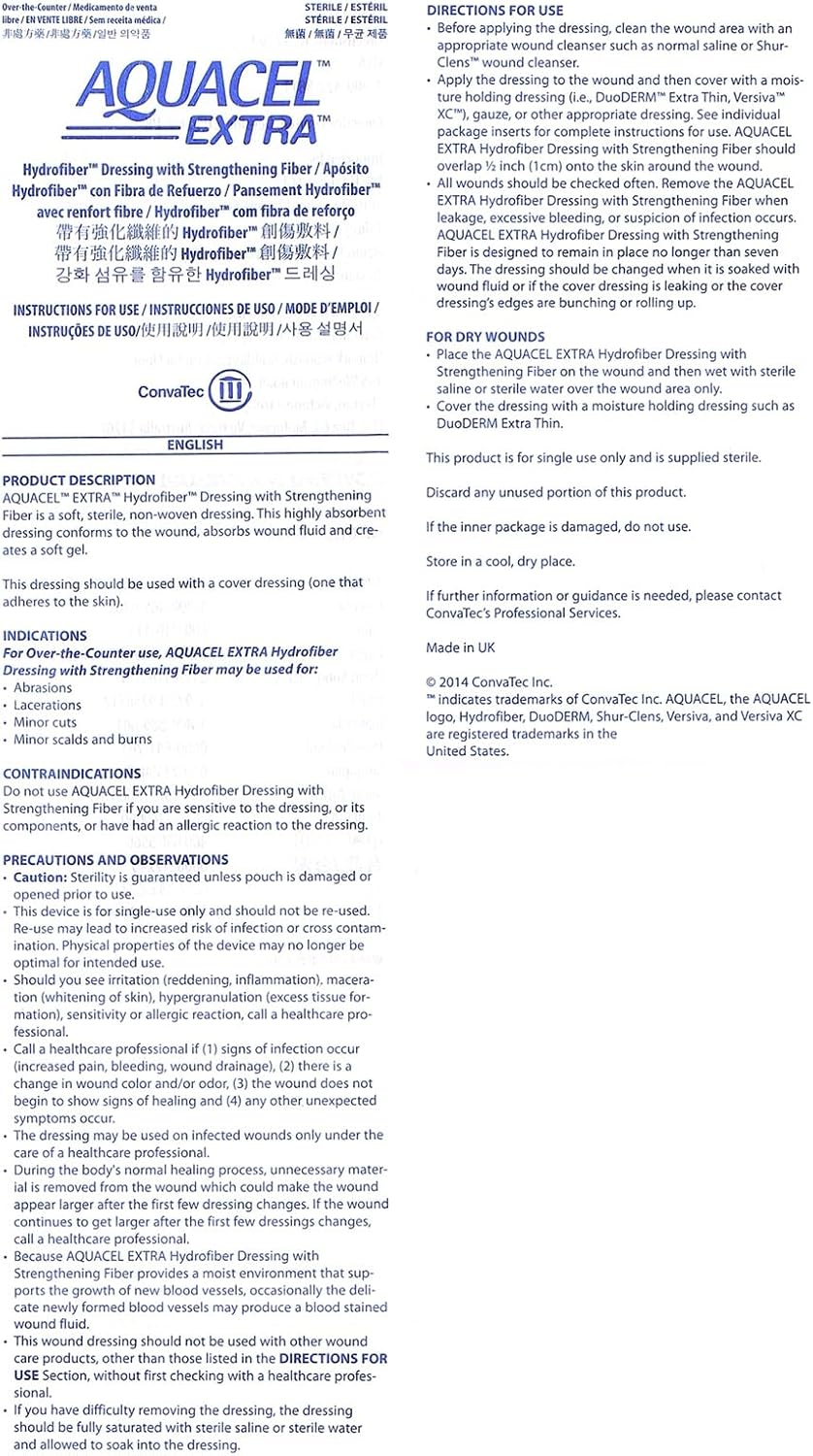 ConvaTec AQUACEL Extra 4"x5" Hydrofiber Absorbant Dressing for Moderate to Highly Exuding Wounds, Non-Woven Two-Dimensional Strengthening Fibers, Rectangle, 10ct Box