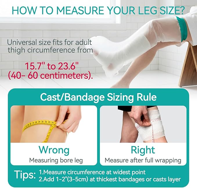 Leg Cast Cover for Showering, Waterproof Silicone Shower Protector for Full Leg Adult, Watertight Shower Boots for Foot After Surgery, Knee, Ankle, Boot