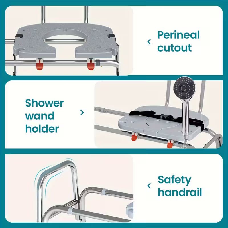 Heavy Duty Shower Chair] Heavy Duty 400Lbs Sliding Shower Chair Transfer Bench | Non-Slip Adjustable Height, Safety Belt
