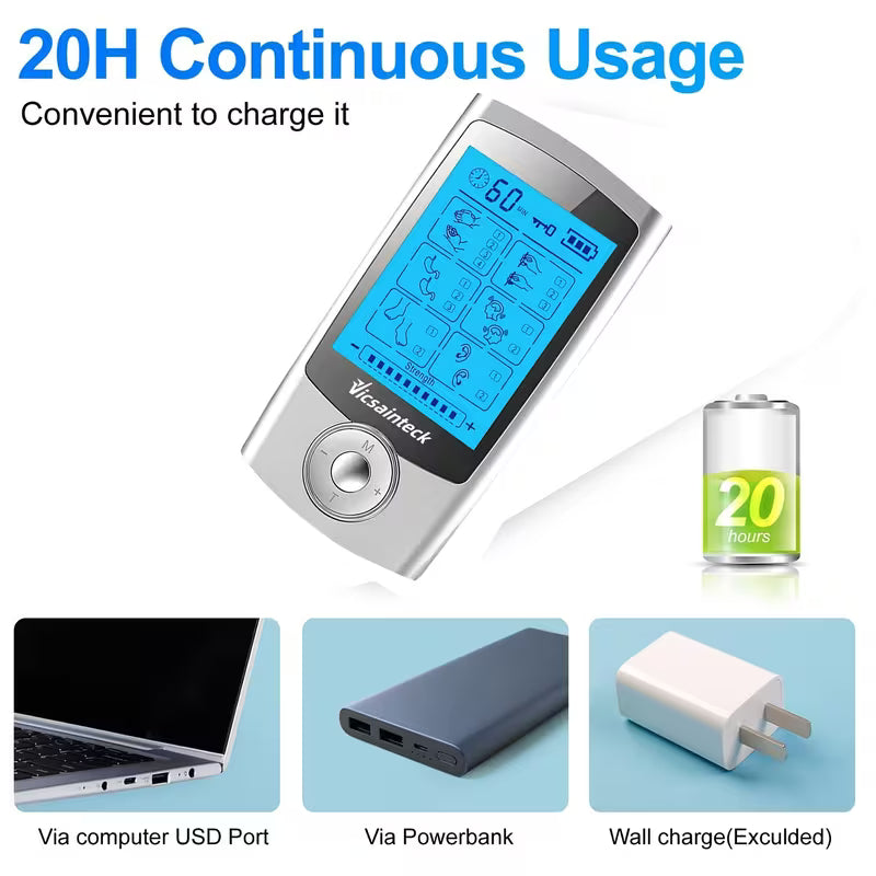 VICSAINTECK TENS + EMS Unit Muscle Massager — 16 Modes, 20 Intensity Levels