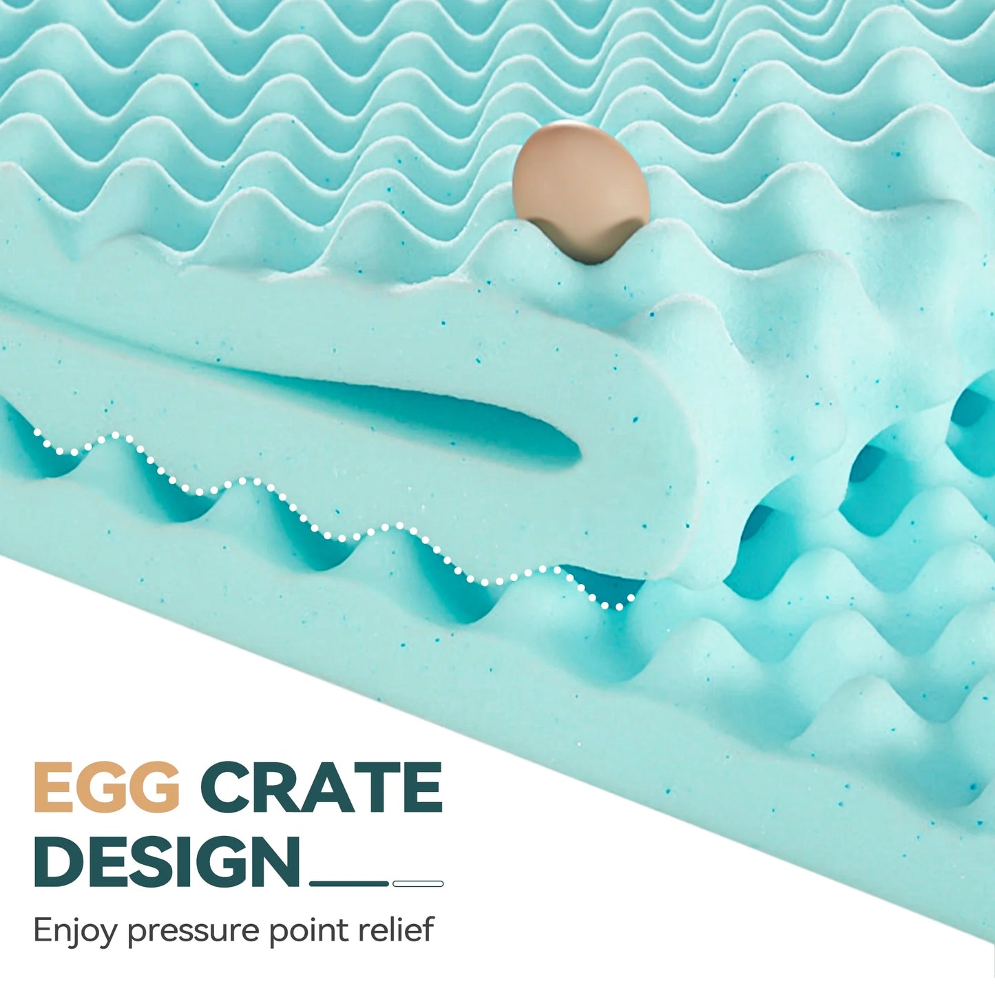 BDEUS 2 inch Gel Cooling Memory Foam Mattress Topper, Memory Foam Egg Crate Mattress Topper, Twin Size