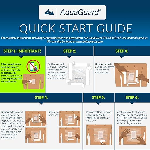 AquaGuard Sheet 9” x 9”Shower Protection Sheet – Self-Adhesive Moisture Barrier – Wound Cover for Showering