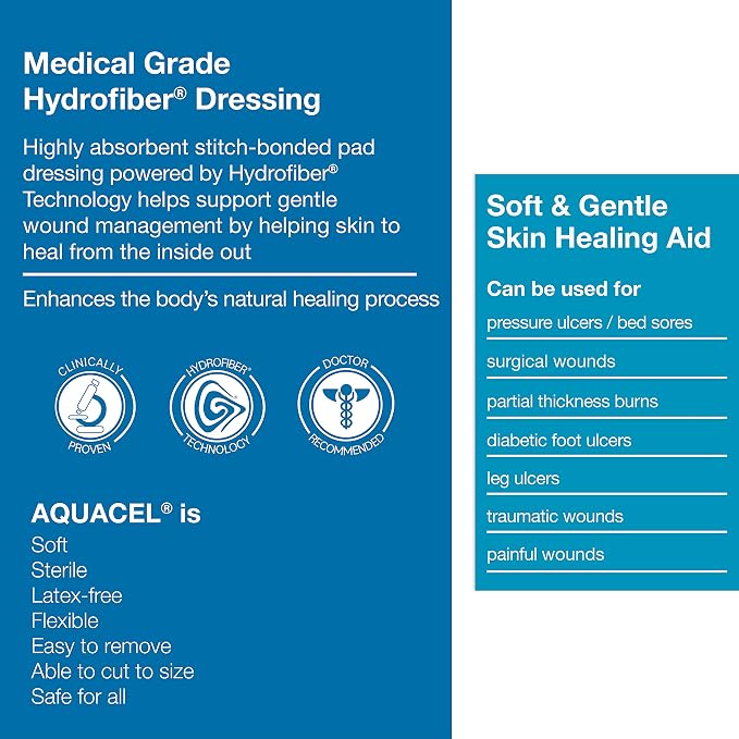 ConvaTec AQUACEL Extra 2"x2" Hydrofiber Absorbant Dressing for Moderate to Highly Exuding Wounds, Non-Woven Two-Dimensional Strengthening Fibers, Square, 10ct Box