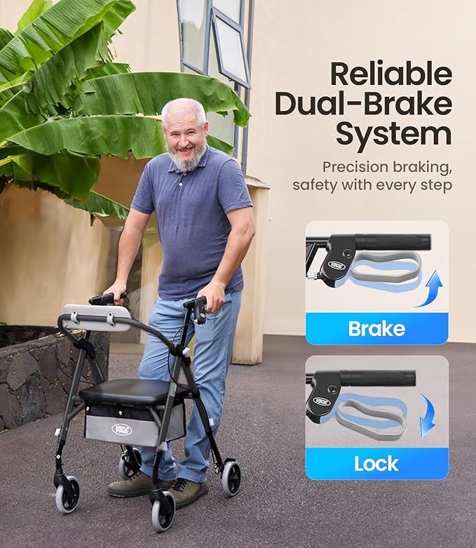 Z11 Rollator Walker with Seat, Max 380 lbs, Avant Walkers with Ergo Seat & Backrest, Foldable Rollator Adjustable Height, All Terrain Walker, Lightweight