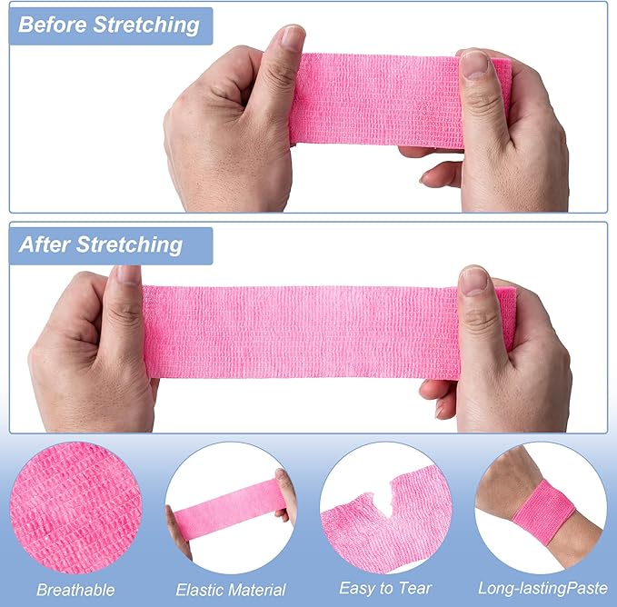 Multicolor Self Adhesive Bandage Wraps,2" X 5 Yards Non-Woven Elastic Cohesive Bandage Wrap, Color Athletic Tape