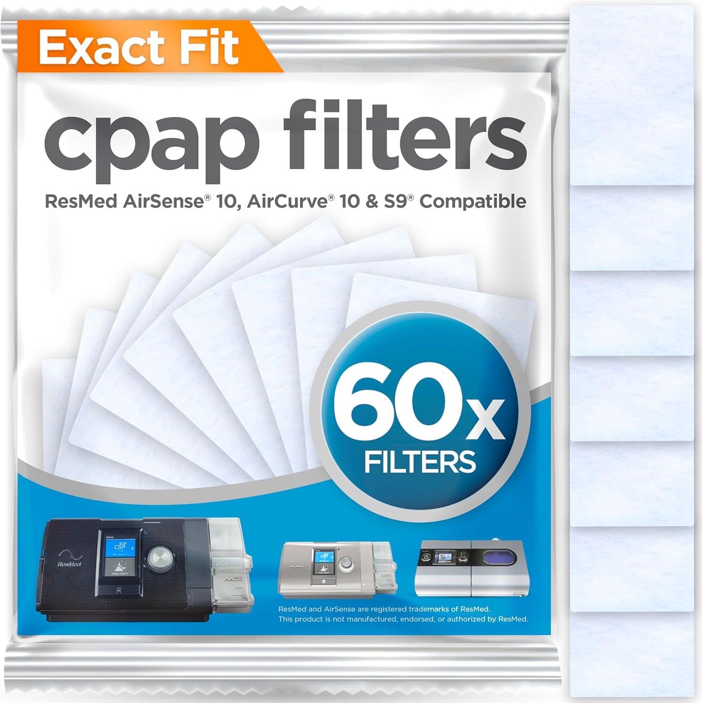 60-Pack Resplabs Disposable CPAP Filters for ResMed AirSense 10, AirCurve 10 & S9