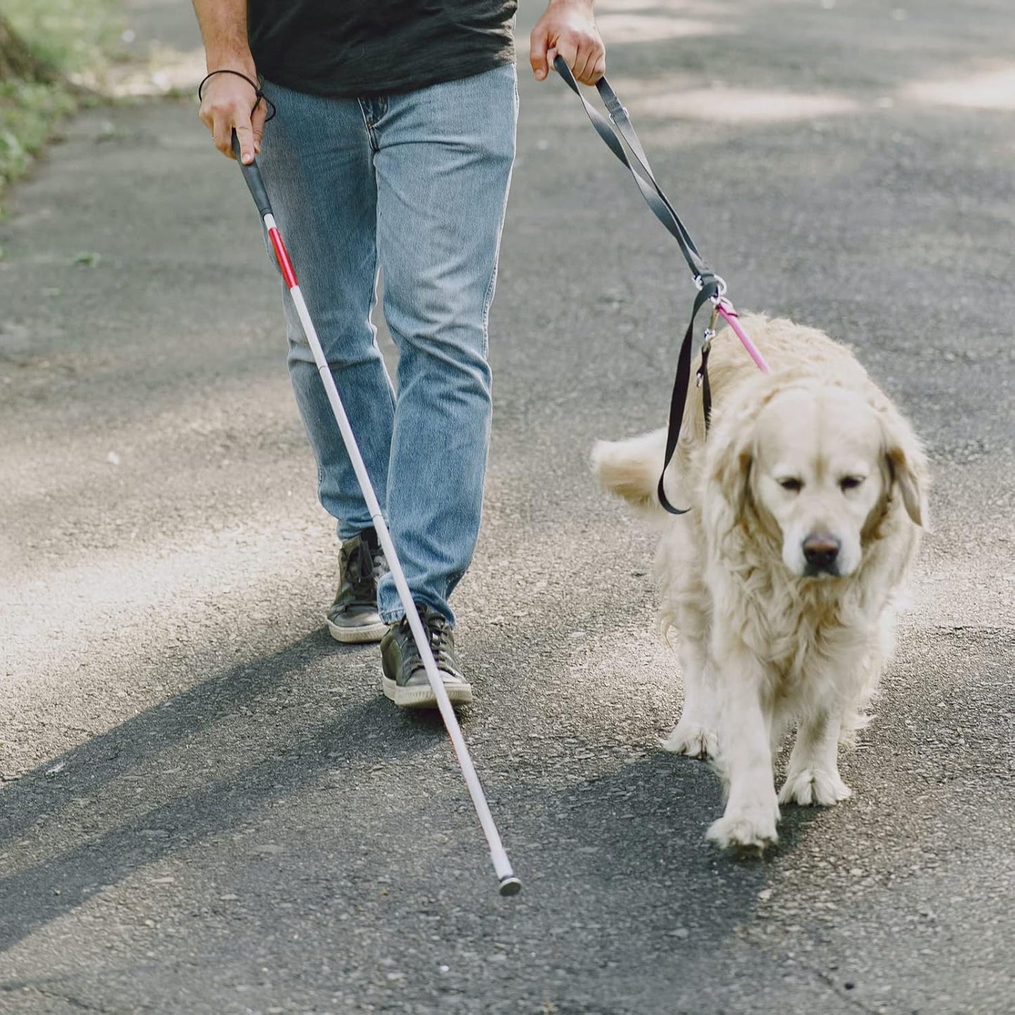 48" Folding Aluminum Blind Cane with Red Reflective Tape – Non-Slip, Collapsible Walking Stick for the Visually Impaired