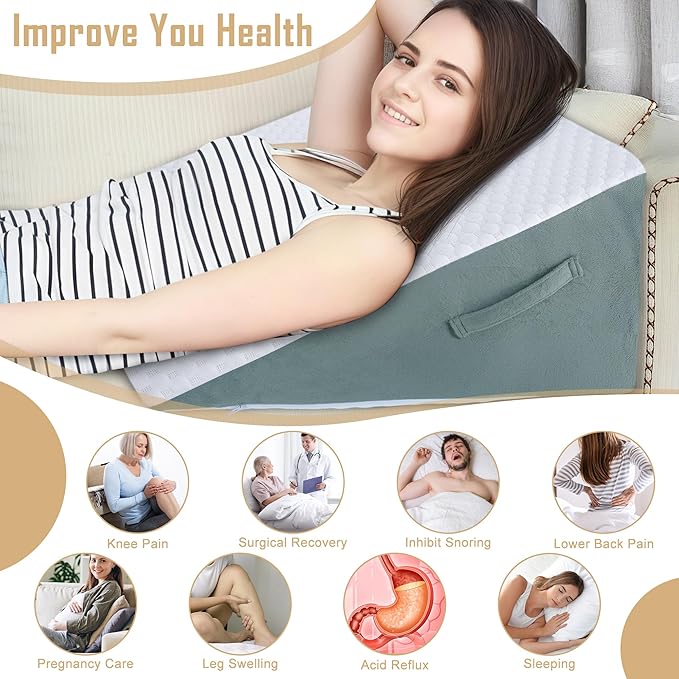 Elevated Triangle/wedge Pillow for Acid Reflux and Back Pain Relief, Post Surgery, Snoring, Back Support
