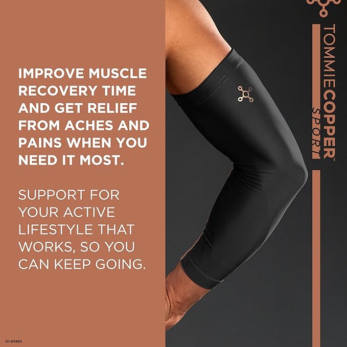 Tommie Copper Arm Compression Sleeve 15-20 mmHg, 100% Copper & Zinc Infused