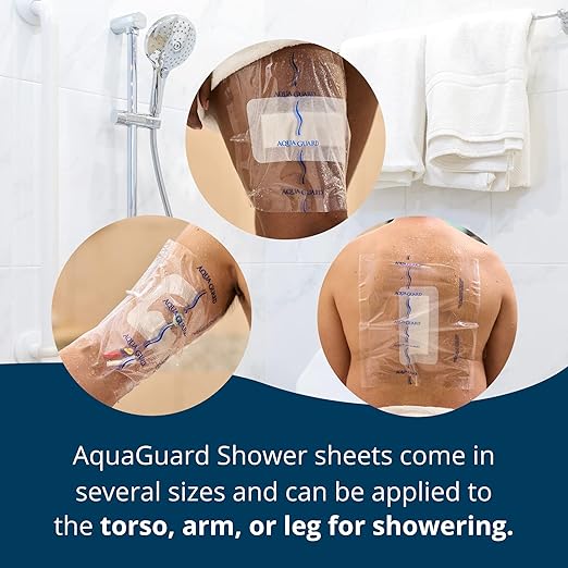 AquaGuard Sheet 9” x 9”Shower Protection Sheet – Self-Adhesive Moisture Barrier – Wound Cover for Showering