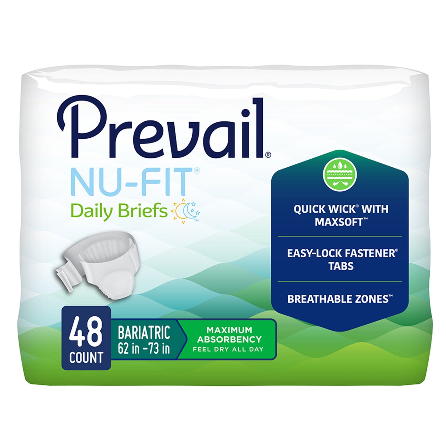 Incontinence Brief Prevail® Nu-Fit® Adult 2X-Large Unisex Disposable Heavy Absorbency