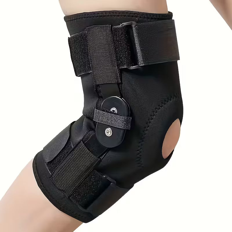 Adjustable Black Knee Brace with Bimetallic Stabilizer - Open Patella Design for ACL/ MCL Support,