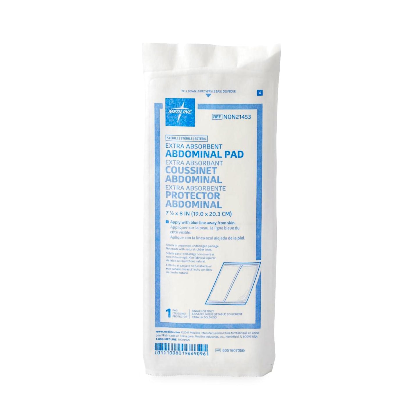 Abdominal Pad Medline 7-1/2 X 8 Inch Sterile 1 per Pack