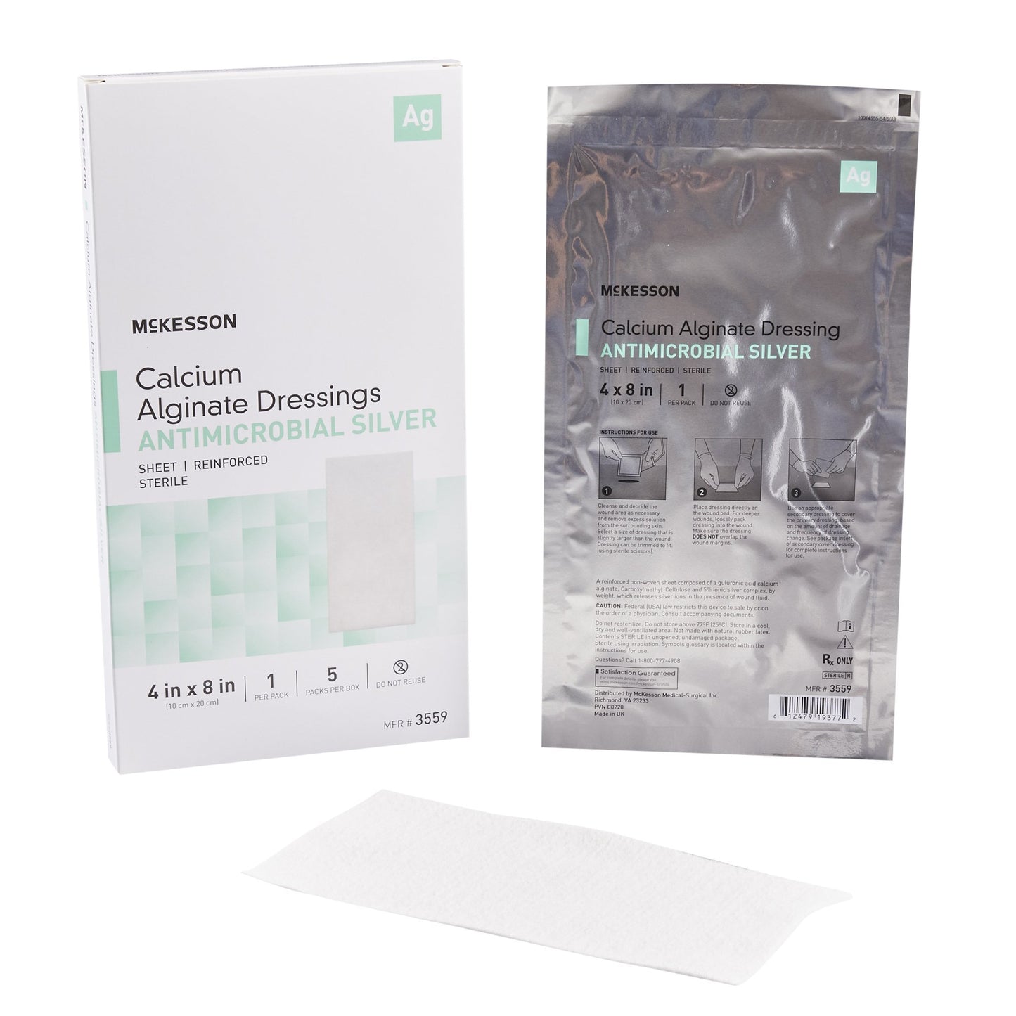 Silver Alginate Dressing McKesson 4 X 8 Inch Rectangle Sterile