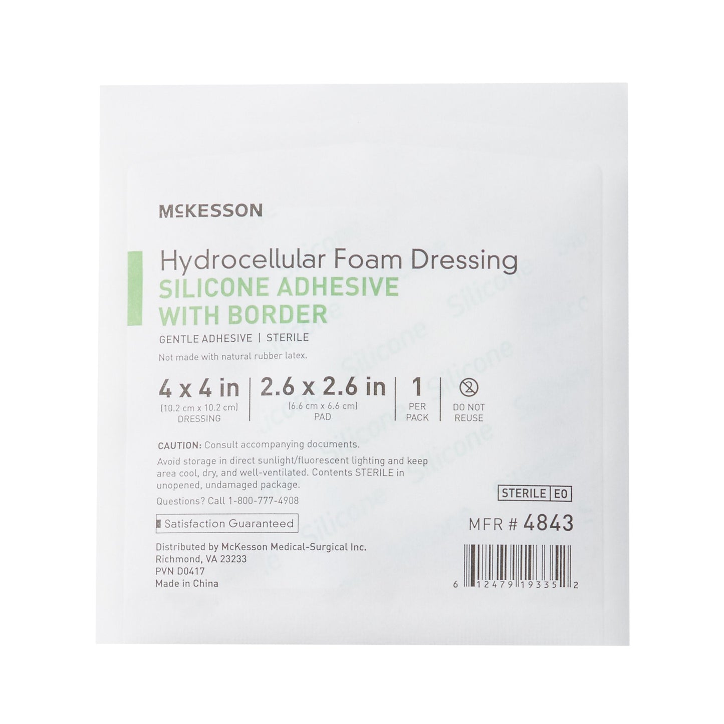 5-Layer Foam Dressing McKesson 4 X 4 Inch With Border Film Backing Silicone Gel Adhesive Square Sterile