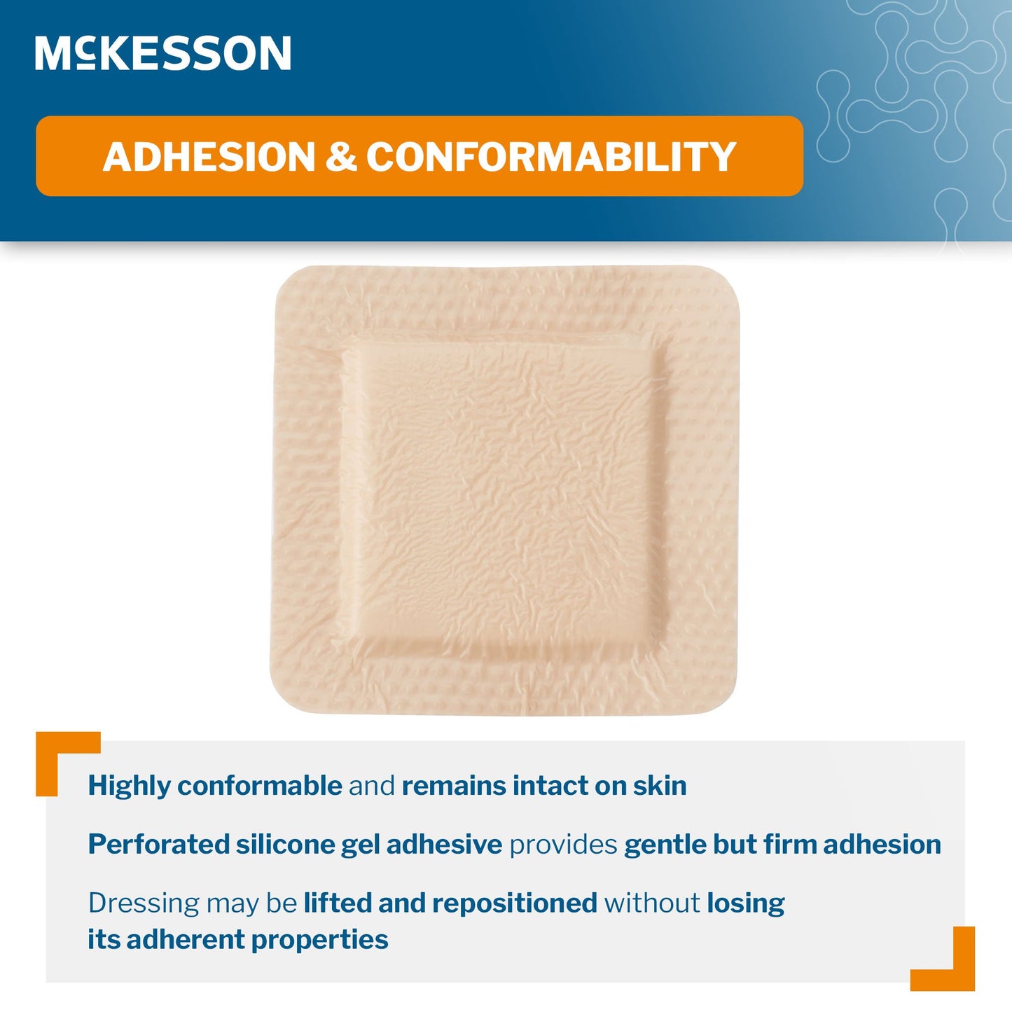 5-Layer Foam Dressing McKesson 4 X 4 Inch With Border Film Backing Silicone Gel Adhesive Square Sterile