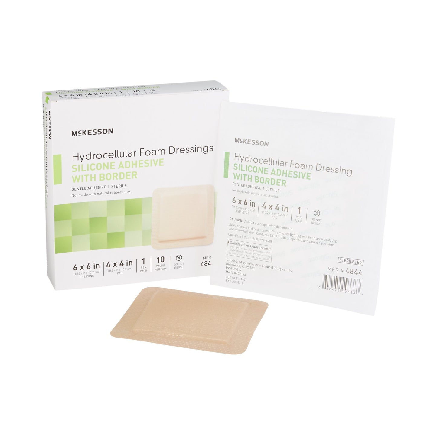 5-Layer Foam Dressing McKesson 6 X 6 Inch With Border Film Backing Silicone Gel Adhesive