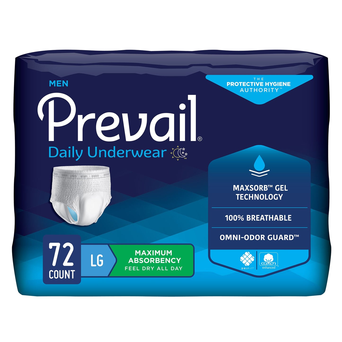 Absorbent Underwear Prevail® Daily Underwear Pull On with Tear Away Seams Adult Large Male Disposable Heavy Absorbency
