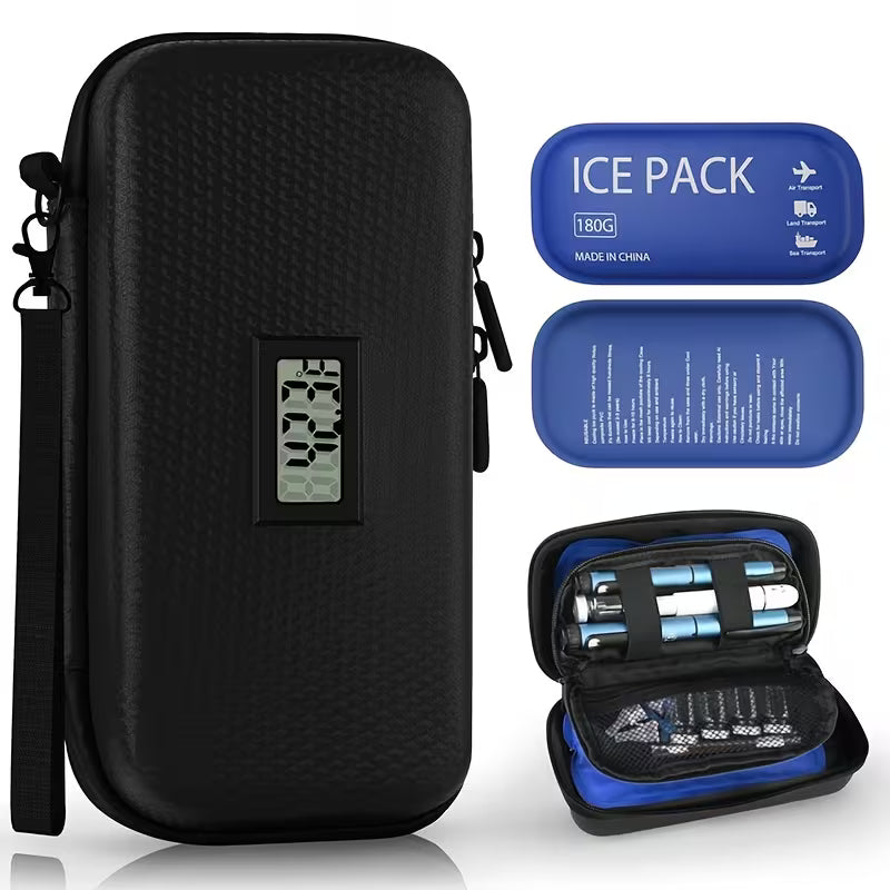 24 Hour Insulin Cooler Travel Case, Refrigerated Medication Travel Case with Temperature Display, Diabetes Travel Case, Wristband And 2 Reusable Ice Packs