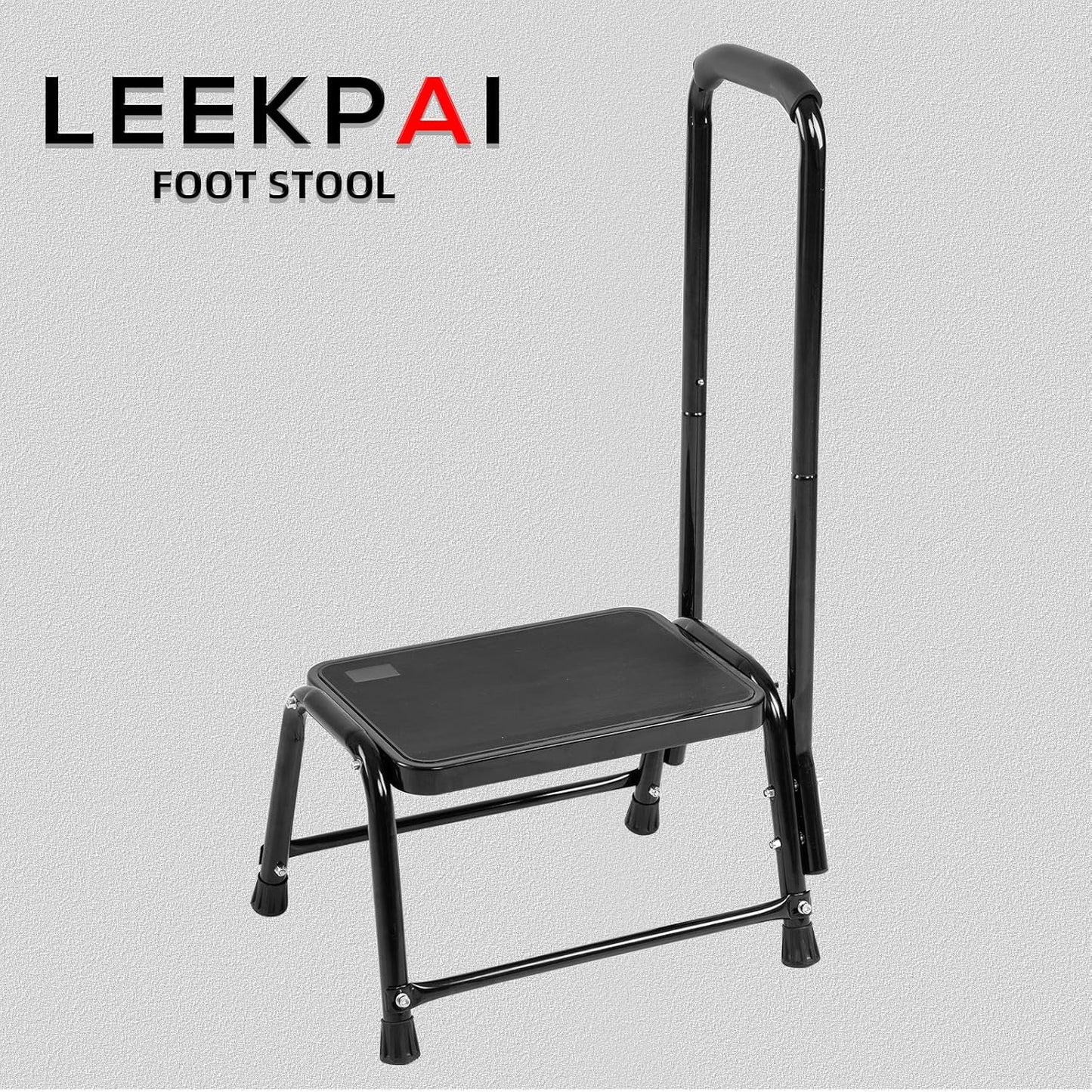 Leekpai Step Stool with Handle for Adults，Seniors Heavy Duty Holds 350 lbs.Stepping Stool for Elderly Adults, Attractive Black for Kitchen