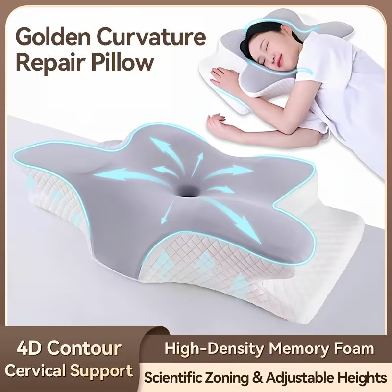 Butterfly-Shaped Memory Foam Cervical Neck Pillow - Ergonomic, Slow Rebound for Relaxation, Bedding for Back And Side Sleepers with Machine-Washable Pillowcase
