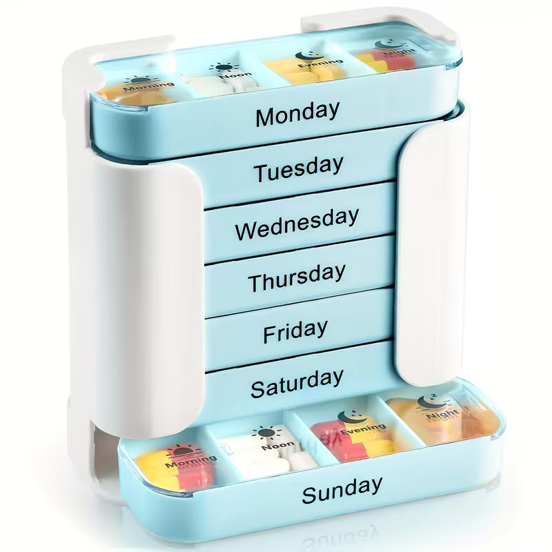 Pill Box Organizer, 7-Day Large Capacity Portable Weekly Pill Organizer with Removable Daily Dividers, Daily Medication Planner
