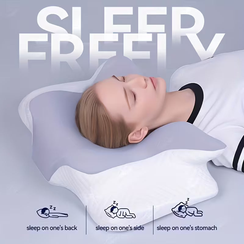 Butterfly-Shaped Memory Foam Cervical Neck Pillow - Ergonomic, Slow Rebound for Relaxation, Bedding for Back And Side Sleepers with Machine-Washable Pillowcase
