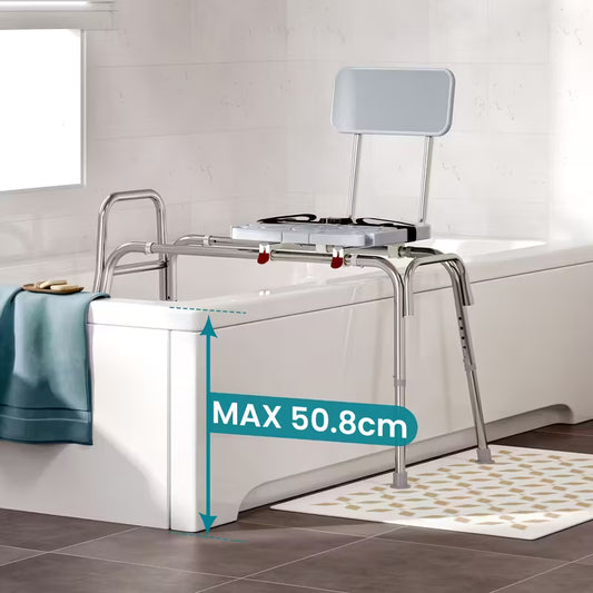 Heavy Duty Shower Chair] Heavy Duty 400Lbs Sliding Shower Chair Transfer Bench | Non-Slip Adjustable Height, Safety Belt