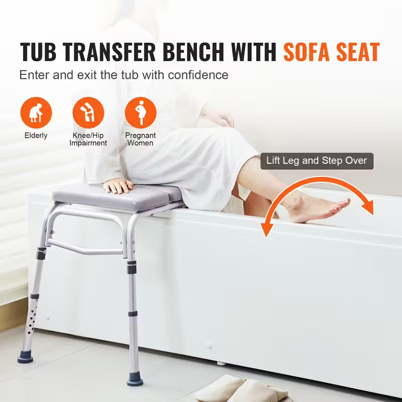 Lightweight Shower Transfer Bench for Elderly and Disabled with Padded Seat for Bathtub 500lbs