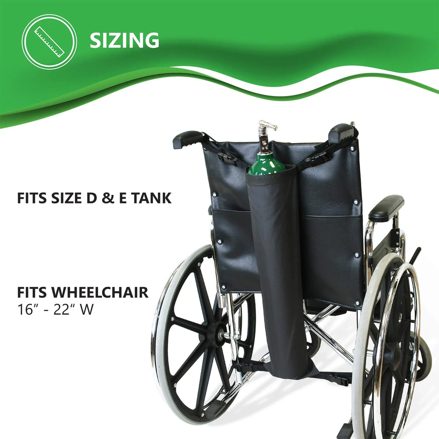 Oxygen Tank Holder for Wheelchair - E Cylinder Transport Bag Adjustable Straps Easy to Clean, Heavy Duty, Waterproof Standard Wheelchair size