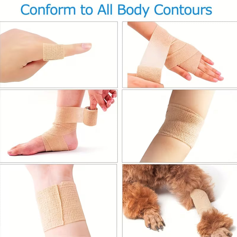 LotFancy Self Adhesive Bandage Wrap, 6 Pack, 3 Inch X 5 Yards Non Woven Cohesive Bandage, For Sports Athletic Wrist, Ankle