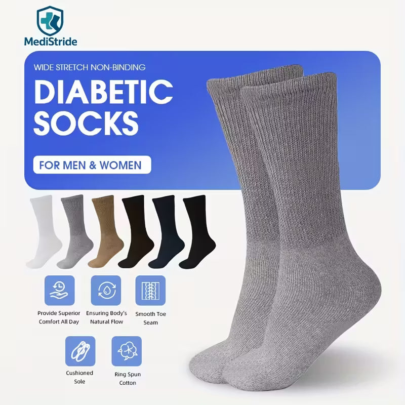 3 Pairs Diabetic  Non-Binding Circulatory Cushion Cotton Crew Socks for Men Women