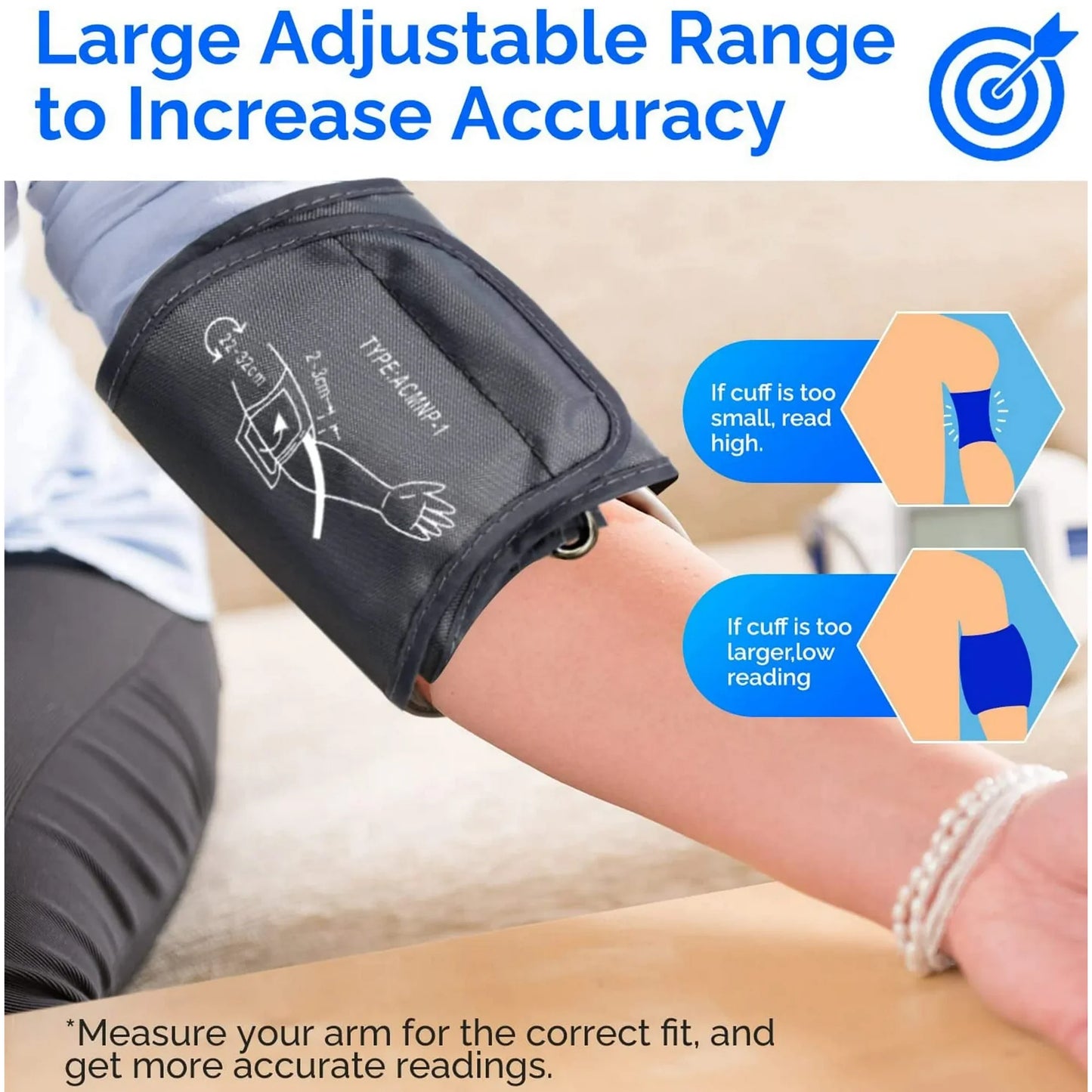 Large Blood Pressure Cuff, Replacement Large Cuff Compatible with Omron BP for 9"-19" Inches(22-48cm) Big Arm