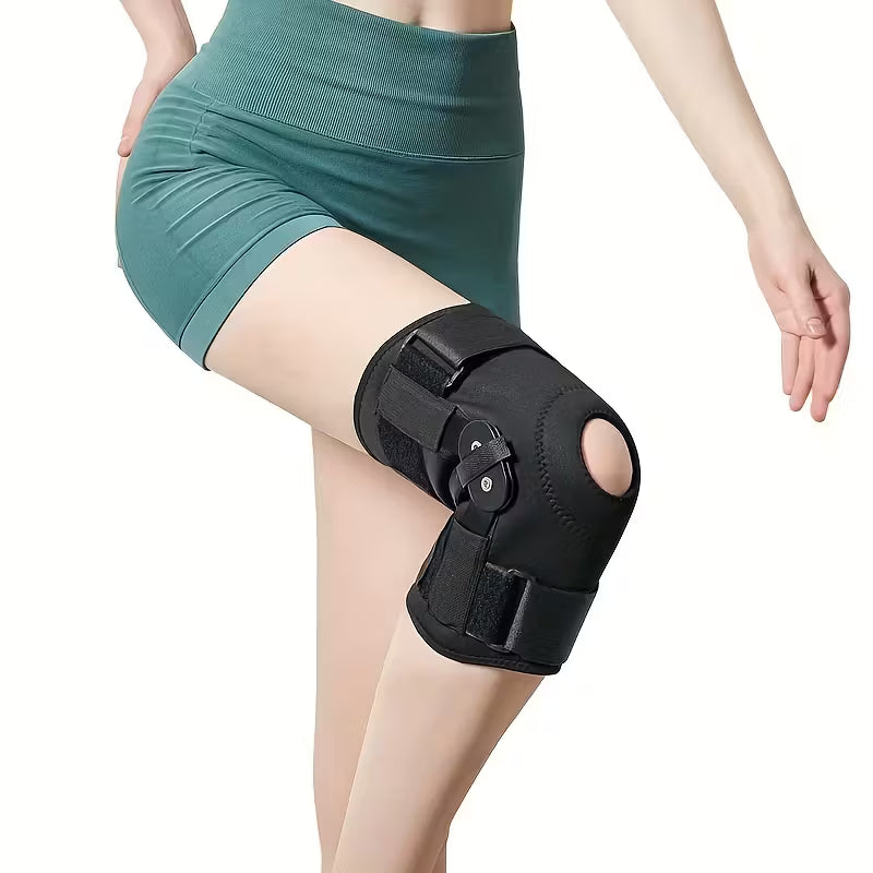 Adjustable Black Knee Brace with Bimetallic Stabilizer - Open Patella Design for ACL/ MCL Support,