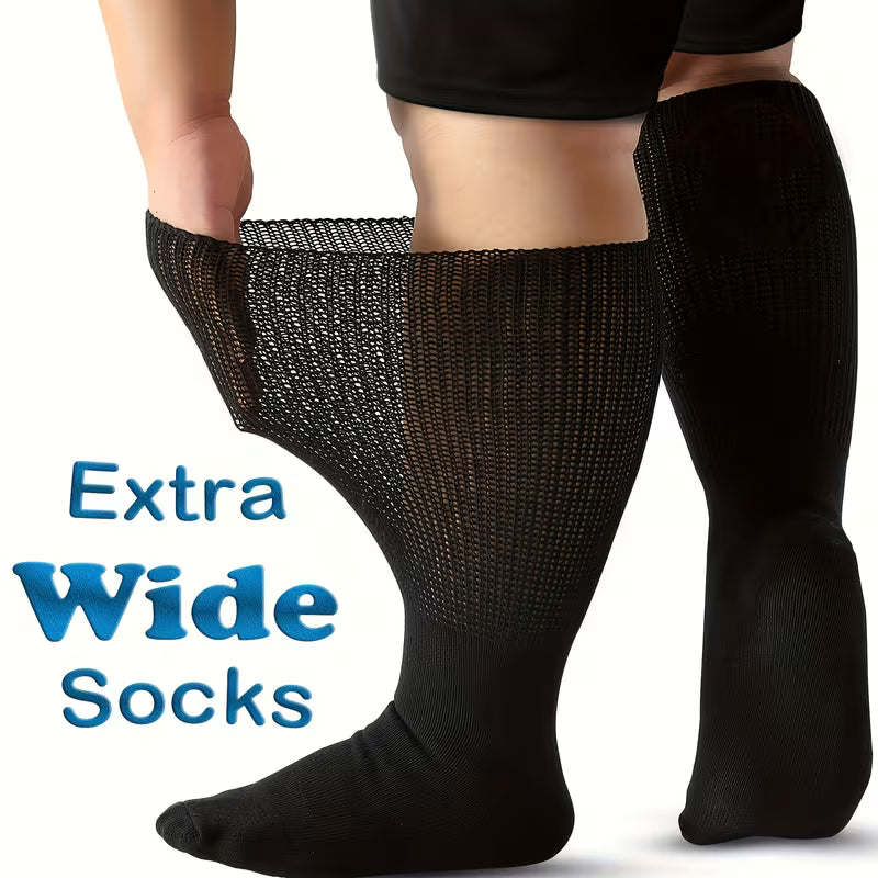 Extra Wide Diabetic Socks for  Loose Fit Top Neuropathy Swollen Feet, Stretch to 30" for Men, Women, Bariatric Seniors, Plus Size Socks, Non Binding Seamless Socks